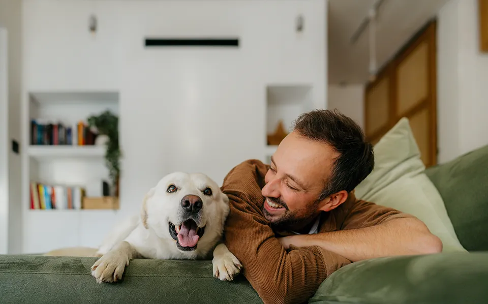 Person relaxing with a dog